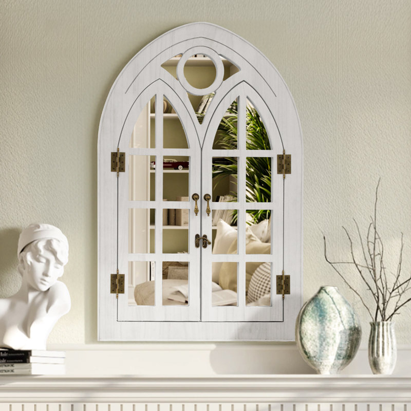 Miroir mural de fenêtre en bois Farmhouse, H 19,7 po x l 29,9 po, Blanc
