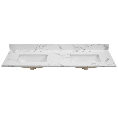 61" X 22"  Engineered Stone Bathroom Vanity Top With Double Bowl Sink