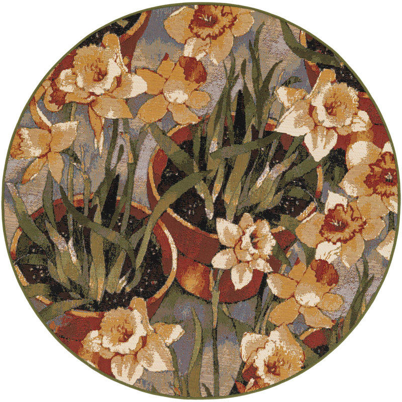  Verdure Outdoor Botanical Rug, Round 4'1"