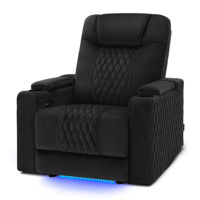 25.6" Seat Width Power Recliner Home Theater Seating Chair with Adjustable Headrest & LED Light by Wrought Studio