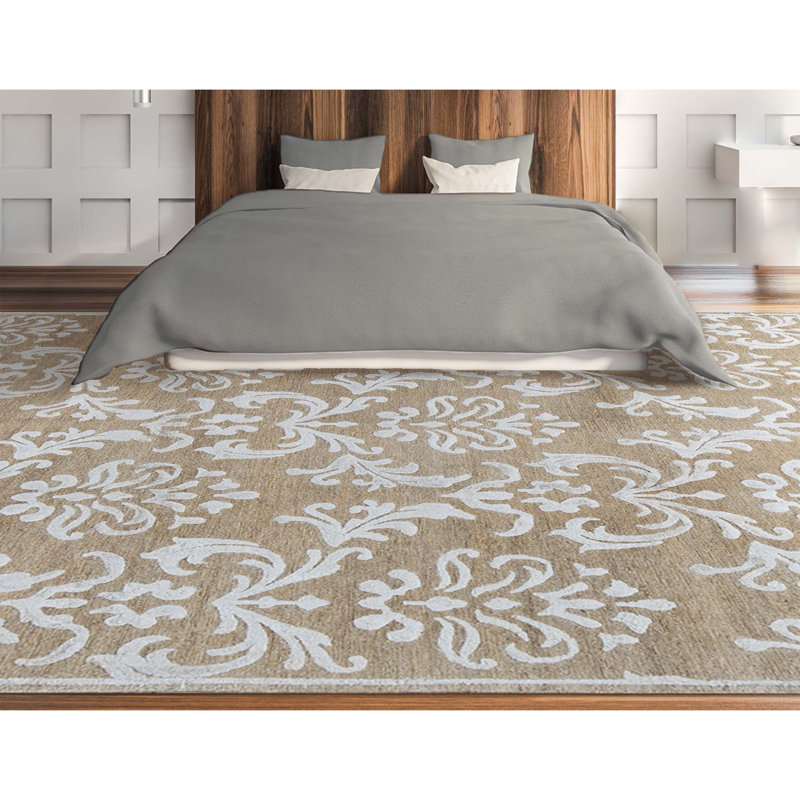 Damask Area Rug in Gray