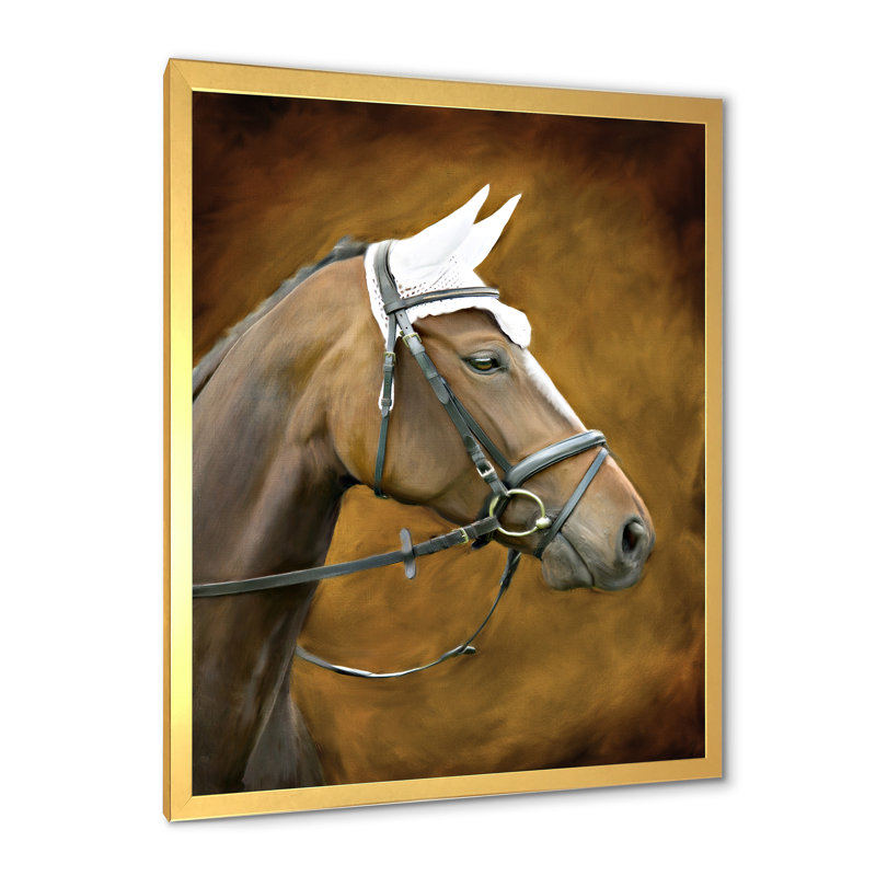 Portrait d'un cheval brun avec oreilles blanches - Photographie sur toile, H 32 po x l 24 po x P 1 po, Encadrement doré