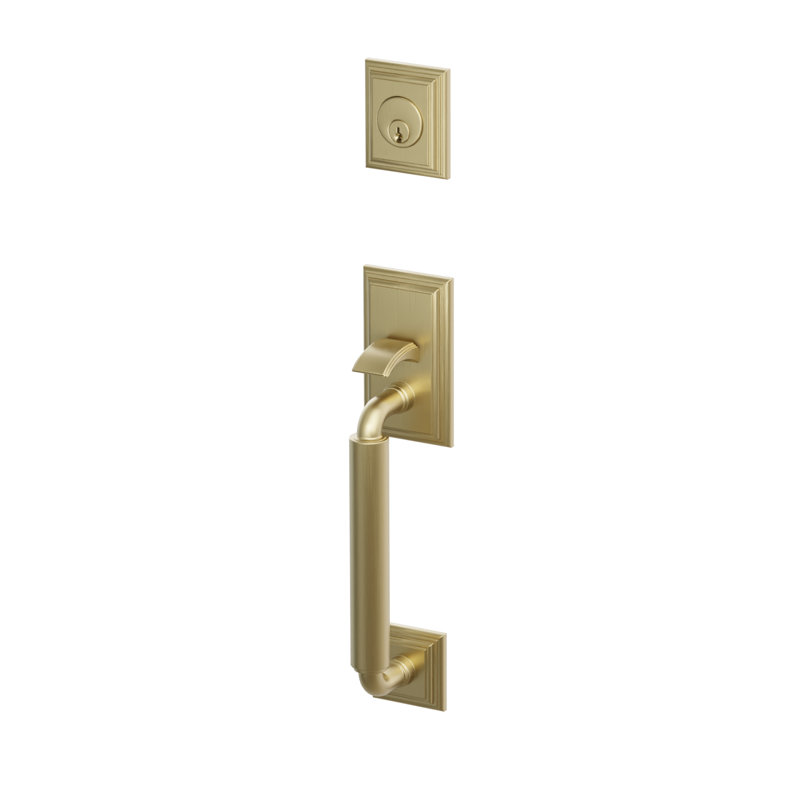 Ensemble d'entrée modulaire tubulaire Emtek Manning avec bouton Freestone, laiton satiné, Laiton satiné