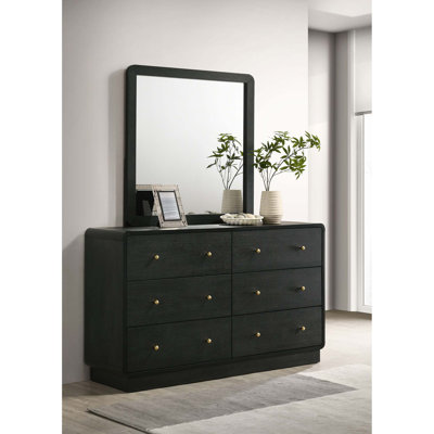 Ensemble de commode contemporaine à 6 tiroirs avec miroir encadré et bords arrondis