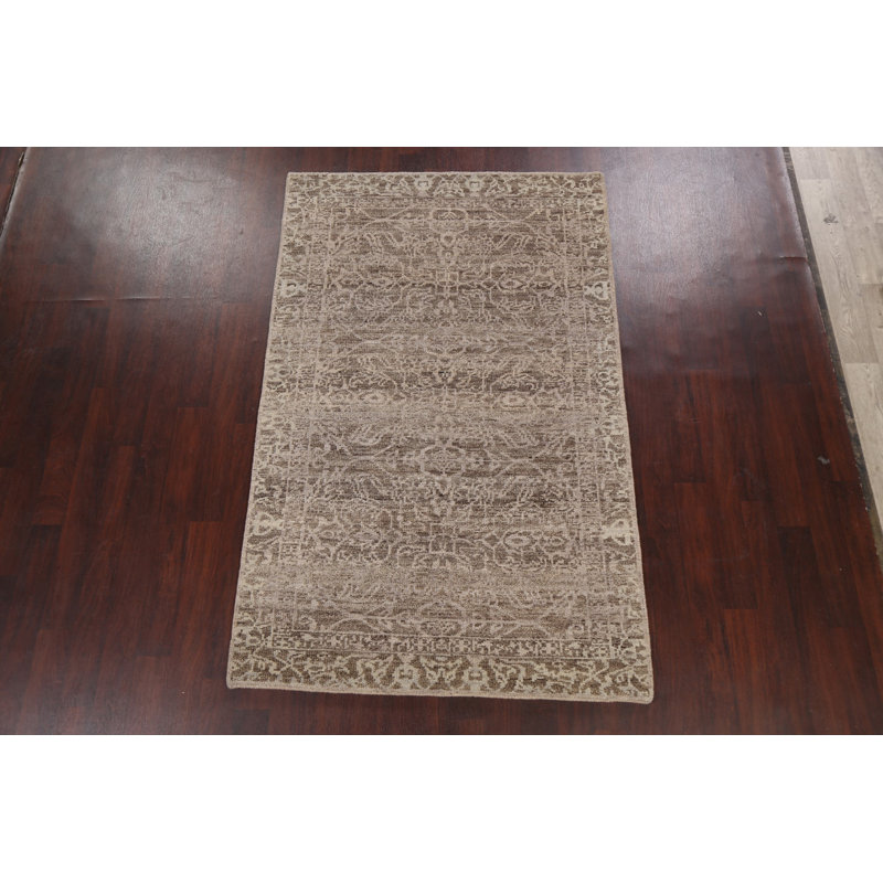 Tapis brun noué à la main de conception unique 4 pi 11 po x 7 pi 9 po