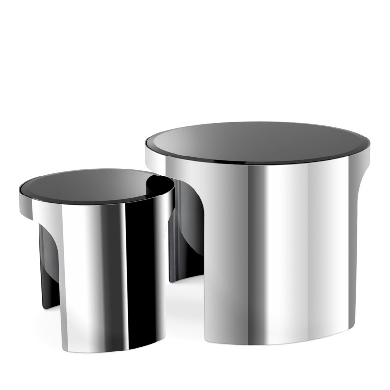 Side Table Piemonte Polished SS S/2-Glass L