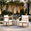 Fauteuils de salle à manger en bois d'acacia massif avec coussins crème pour le jardin extérieur et la cuisine