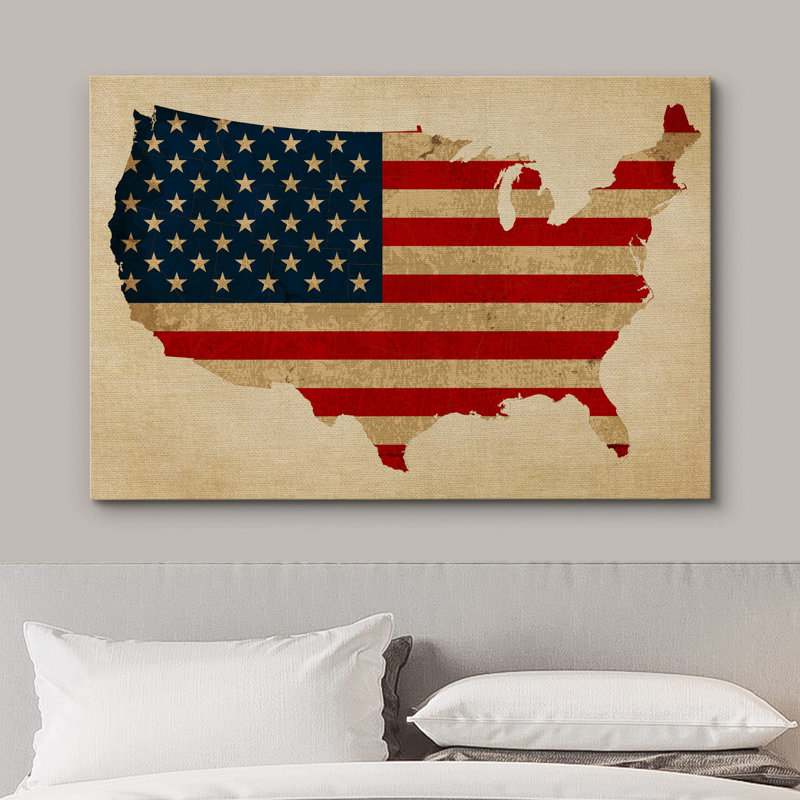 Drapeau rétro sur États-Unis d'Amérique sur toile, H 16 po x l 24 po x P 1,5 po