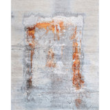 Hand Knotted Abstract Area Rug in Gray/Rust/Ivory