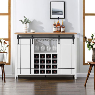 Farmhouse Wine Bar Cabinet,47" Coffee Bar Cabinet With Sliding Barn Door, Buffet Sideboard Cabinet With 16 Bottle Wine Rack For Dining, Living Room by August Grove