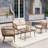 4-Piece Outdoor Wicker Conversation Set with Loveseat and Wood-Look Coffee Table