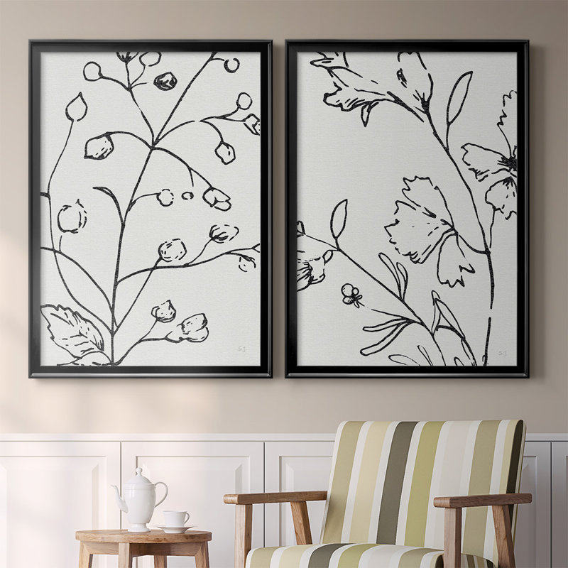 " Botanical Sketch I Premium " 2 - Pieces, Black, 36.5" H x 53" W x 1.25" D