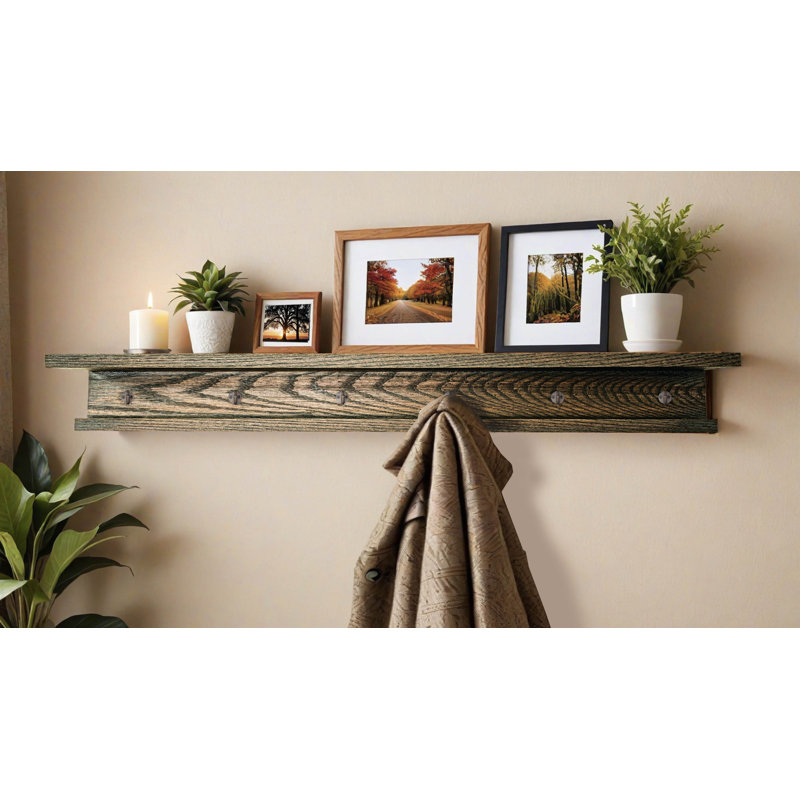 Rayne 3 Piece Oak Shelves With Hooks, 6.75" H x 72" W x 6" D