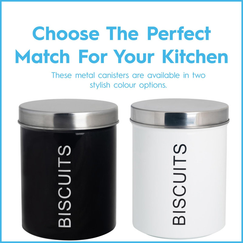 Harbour Housewares - Round Metal Kitchen Biscuit Tin, White