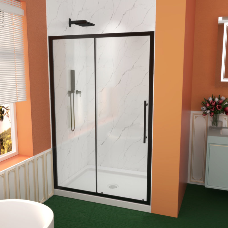 Premium Sliding Shower Door,48"Wx72"H, Adjustable Width 44-48", 1/4" Tempered Glass, Matte Black