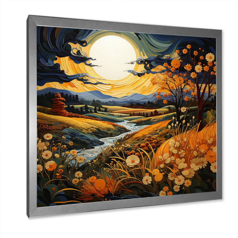 " Prairies Serenity Pointillism I ", 36" H x 36" W x 1.5" D, Silver Single Picture Framed
