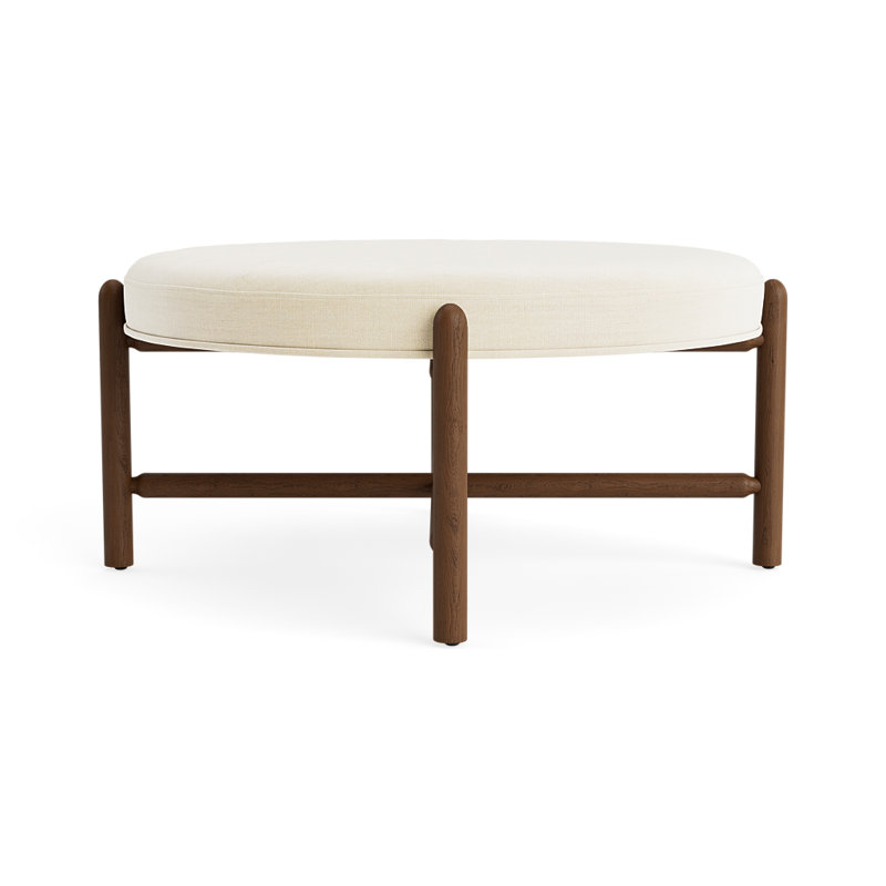 Vane 36" Round Ottoman, Cream, Walnut