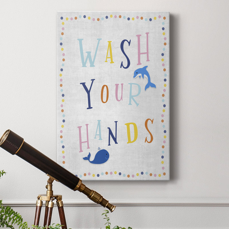 «Wash Your Hands», art textuel sur toile tendue, H 48 po x l 32 po x P 1 po