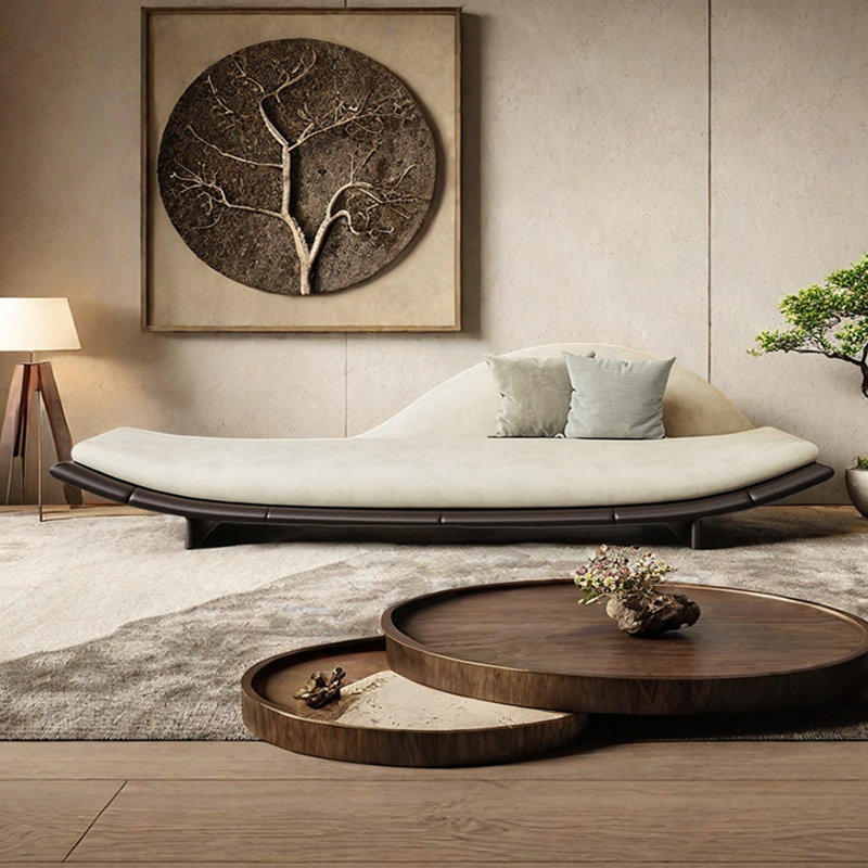Méridiennes d'intérieur en bois massif Retro Living Room, Orienté à droite, Beige