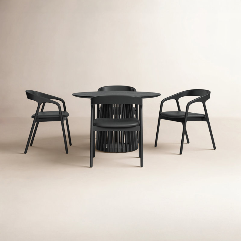 Brysa 4 - Person Pedestal Dining Set, Black, Black