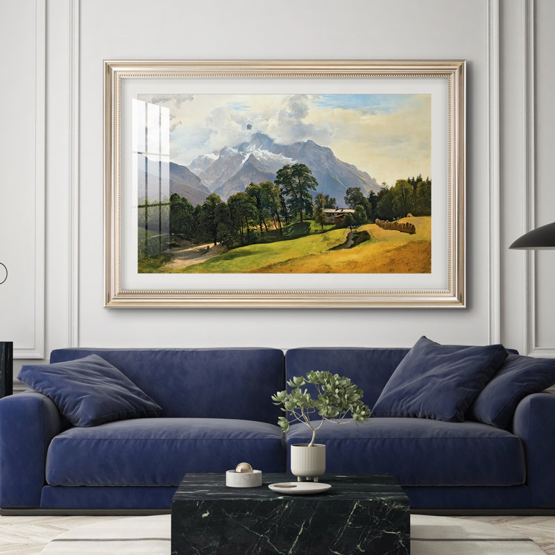 Montagnes à Berchtesgaden-Friedrich Gauermann-Impression encadrée personnalisée, 28 po x 40 po, Étain satiné