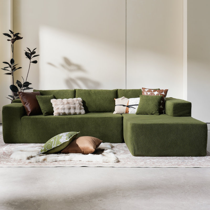 Canapé en velours côtelé sans compression, Orienté à droite, Ours en peluche vert