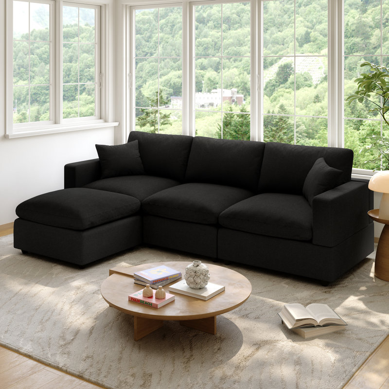 Cloud Couch Modular Sectional Sofa, Deep Seat Convertible Modular Couches For Living Room, Modern Comfy Down Filled Soft Cloud Sectional Sofa With Movable Ottoman