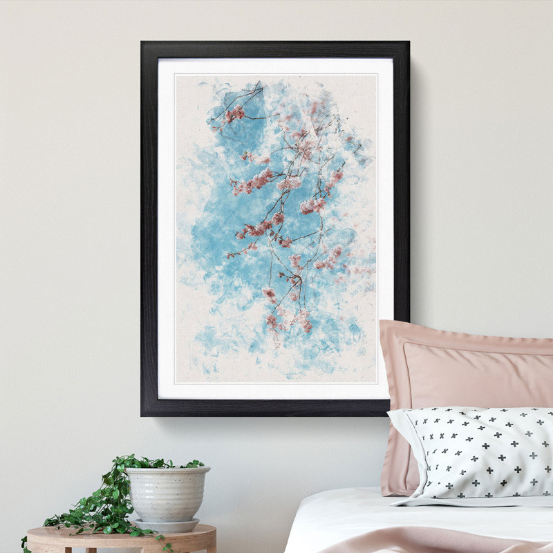 Beautiful Pink Cherry Blossom Watercolour - Picture Frame Graphic Art, 87cm H x 62cm W x 2cm D, Black Framed