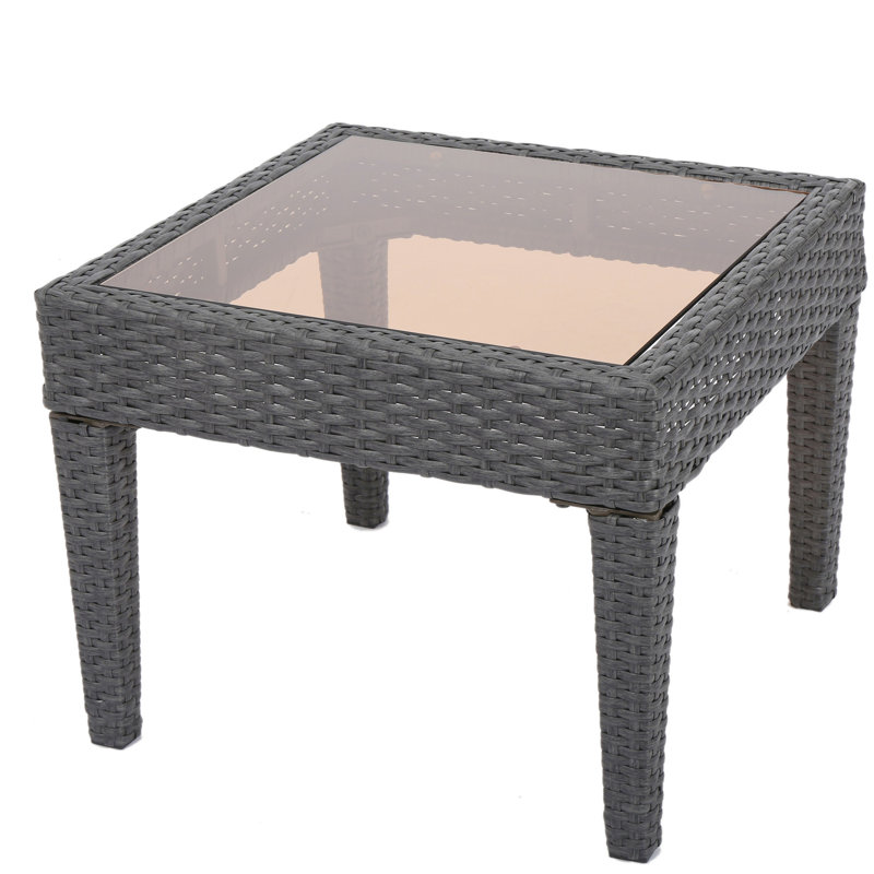 Grey Accent Table For Outdoors - And Rain Outdoor With Tempered Glass To Harsh Conditions, Gray