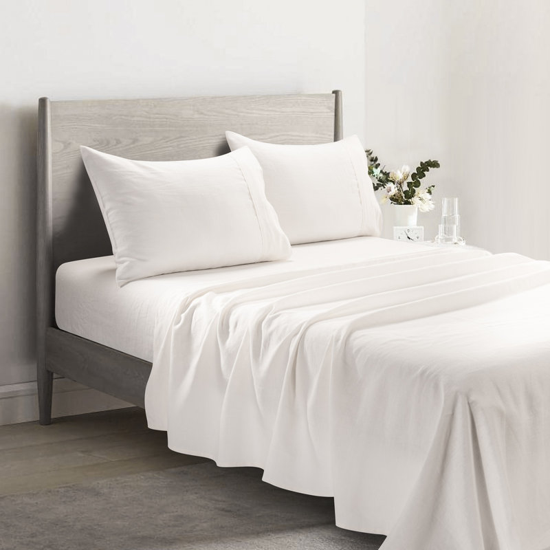 Stone Washed Pure Linen Sheet Set, Fitted Sheet 16" Pocket, California King, Ivory