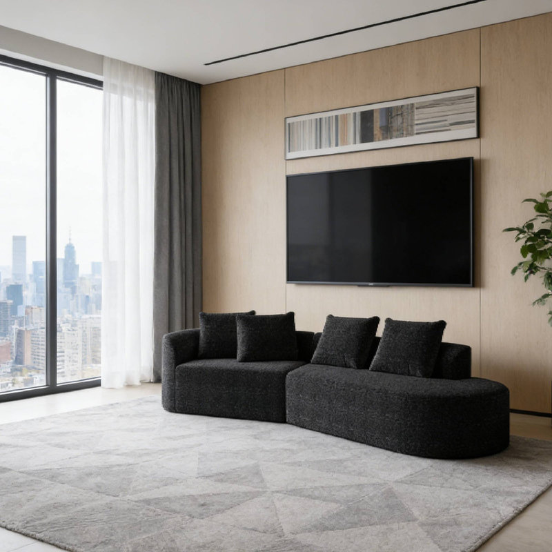 Canapé modulaire surdimensionné à large siège avec 4 coussins pour les espaces de détente dans la chambre à coucher, Noir