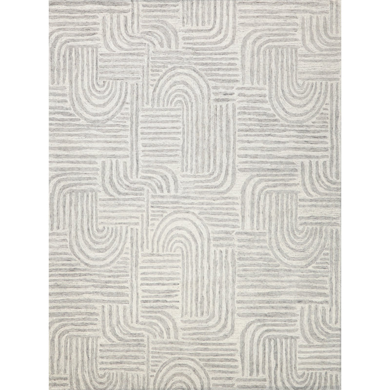 Juno Hand Tufted Geometric Area Rug in Gray/Ivory, Rectangle 8' x 10'