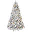 Arbre de Noël floqué avec lumières UL colorées et pommes de pin naturelles - pointes en PVC enneigées, branches articulées, support en métal stable, installation facile-1437166882-1437166885