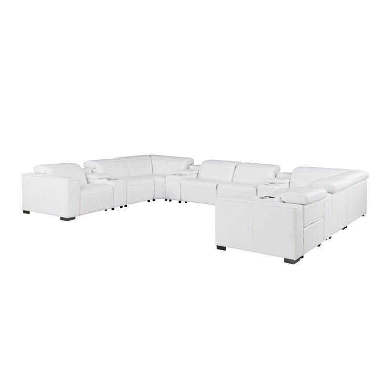 Canapé modulaire en cuir véritable 12 pièces Glendale, Blanc