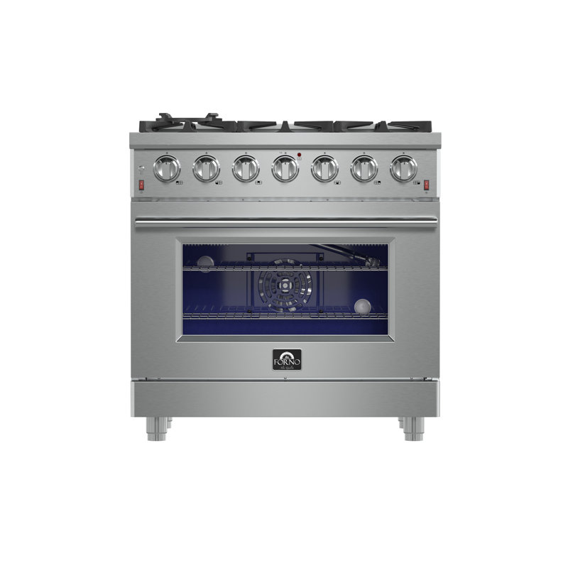 Massimo 36-inch Gas Range Stainless Steel, 6 burners, 83,000 BTU, 5.36 cu. ft., Air Fryer, Griddle