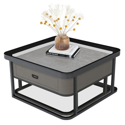 2 Piece Nesting Square Coffee Table Set, Storage Drawer Accent Living Room Tables