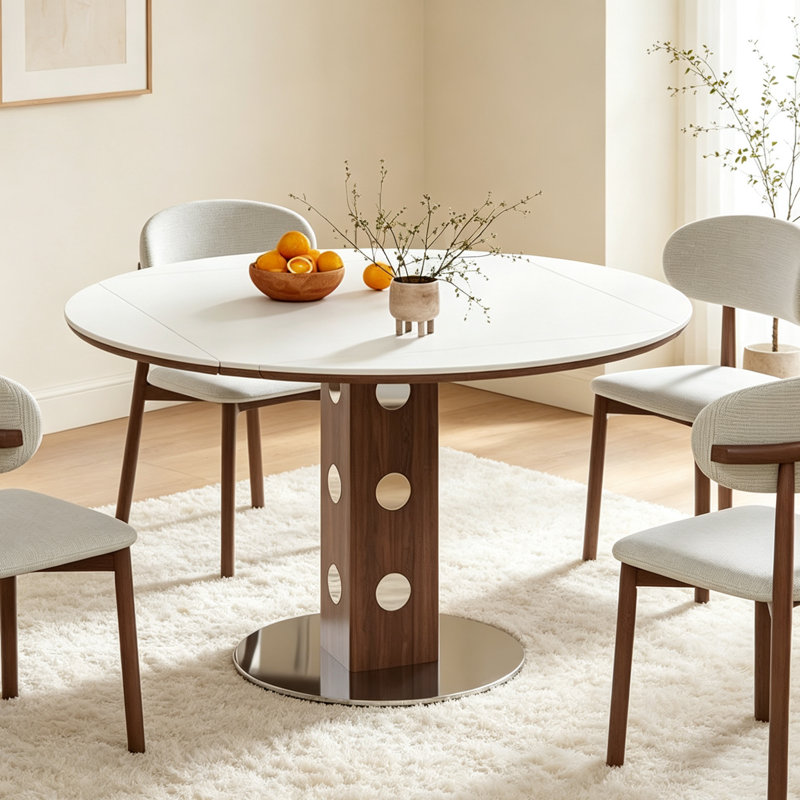 Table de salle à manger extensible ronde 47,2 "pour 4 à 6 personnes