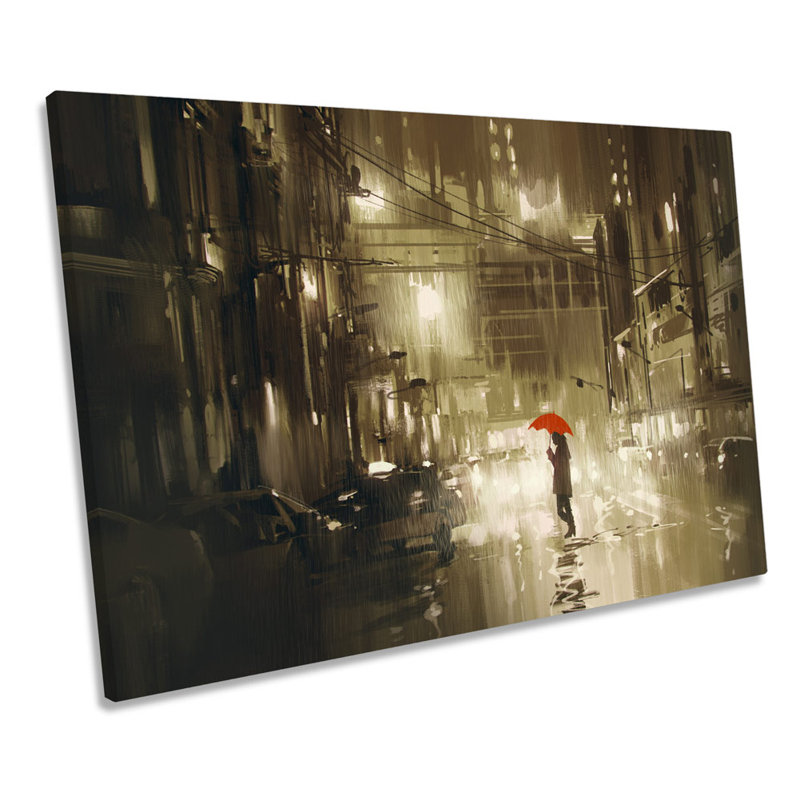 City Red Umbrella Abstract - Wrapped Canvas Print, 61cm H x 91.4cm W x 4cm D