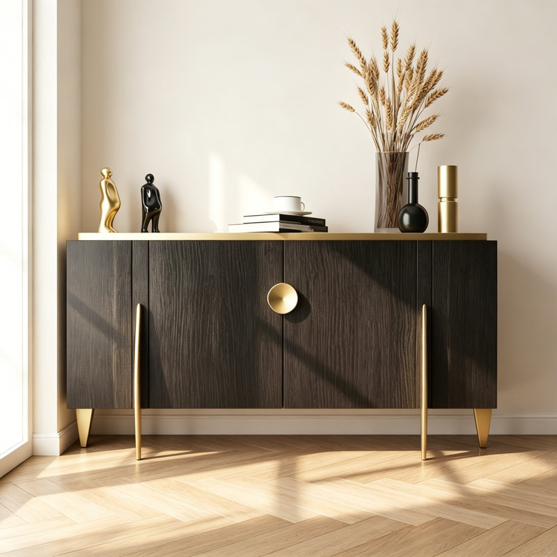 Simple Wooden Black Large Storage Sideboard