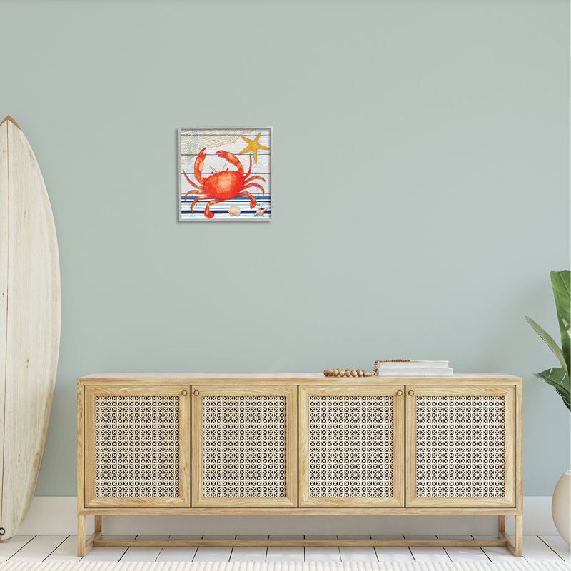 Art nautique encadré giclée par crabe rouge, H 17 po x l 17 po x P 1,5 po, Estampe numérique Farmhouse