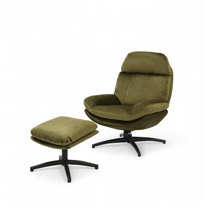 Upholstered Swivel Accent Chair with Footstool