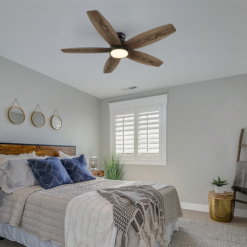  52'' DC Motor Ceiling Fan with a LED Light and Remote control, Dark Walnut/Gray Oak, Black