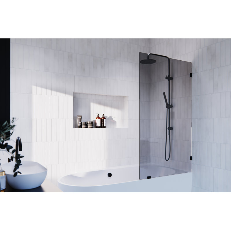 Ursa 34 in. x 58.25 in. Frameless Gray Tinted Single Fixed Bath Panel, Matte Black