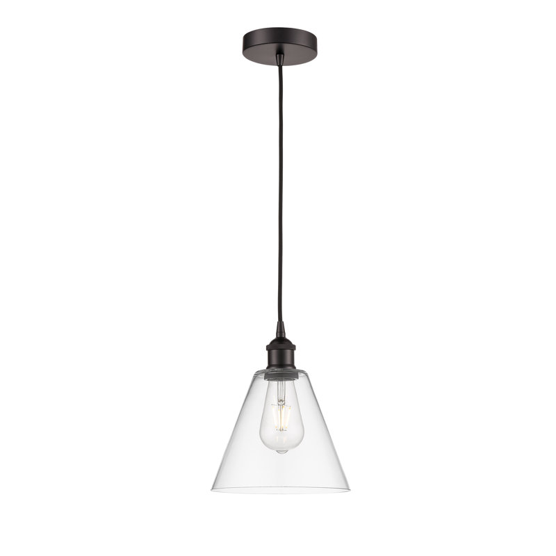 Luminaire suspendu conique à 1 lumière Bluford, H 13,75 po x l 12 po x P 12 po, Transparent, Laiton antique noir