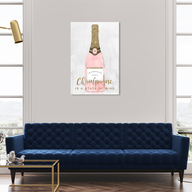 Drinks and Spirits Champagne Mind, Glam Gold - impression, H 36 po x l 24 po, Toile tendue