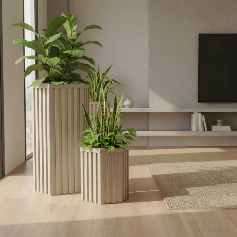 Hexagon Column Planter Md - Ash Brown, Ash Brown, 22.25" H x 13.5" W x 11.75" D