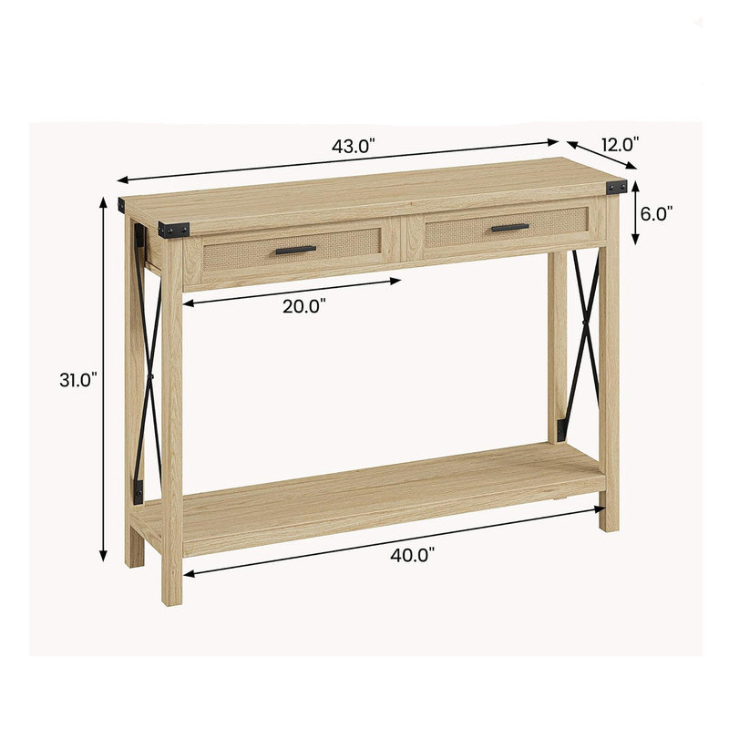 Console avec tiroirs en rotin Farmhouse, Beige