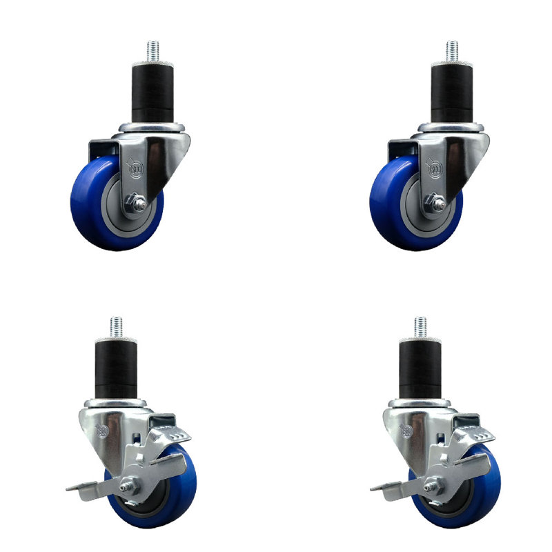 Ensemble de roulettes extensibles pivotantes en poly de 3 pouces de 1 3/4 po à 2 roues SCC
