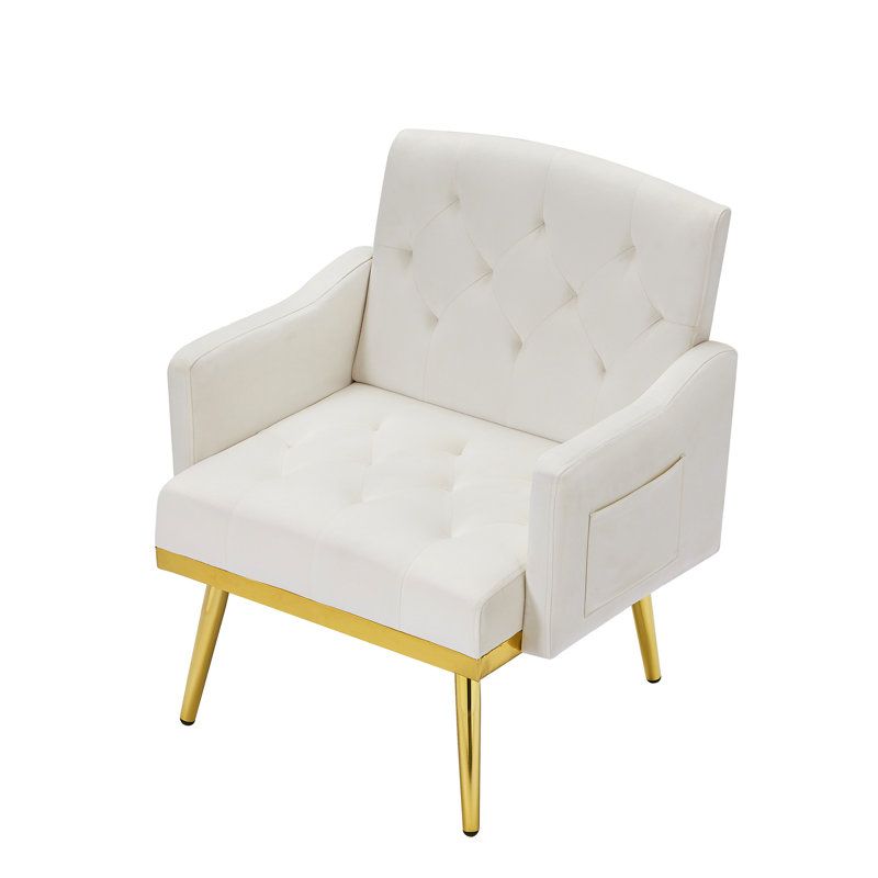 Fauteuil en velours blanc crème avec pieds en métal - Ajout de salon moderne