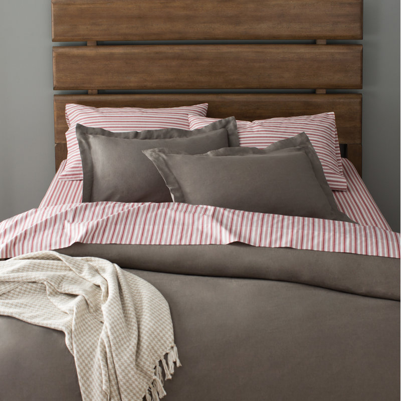 Twin White and Red Cotton Percale Sheet Set